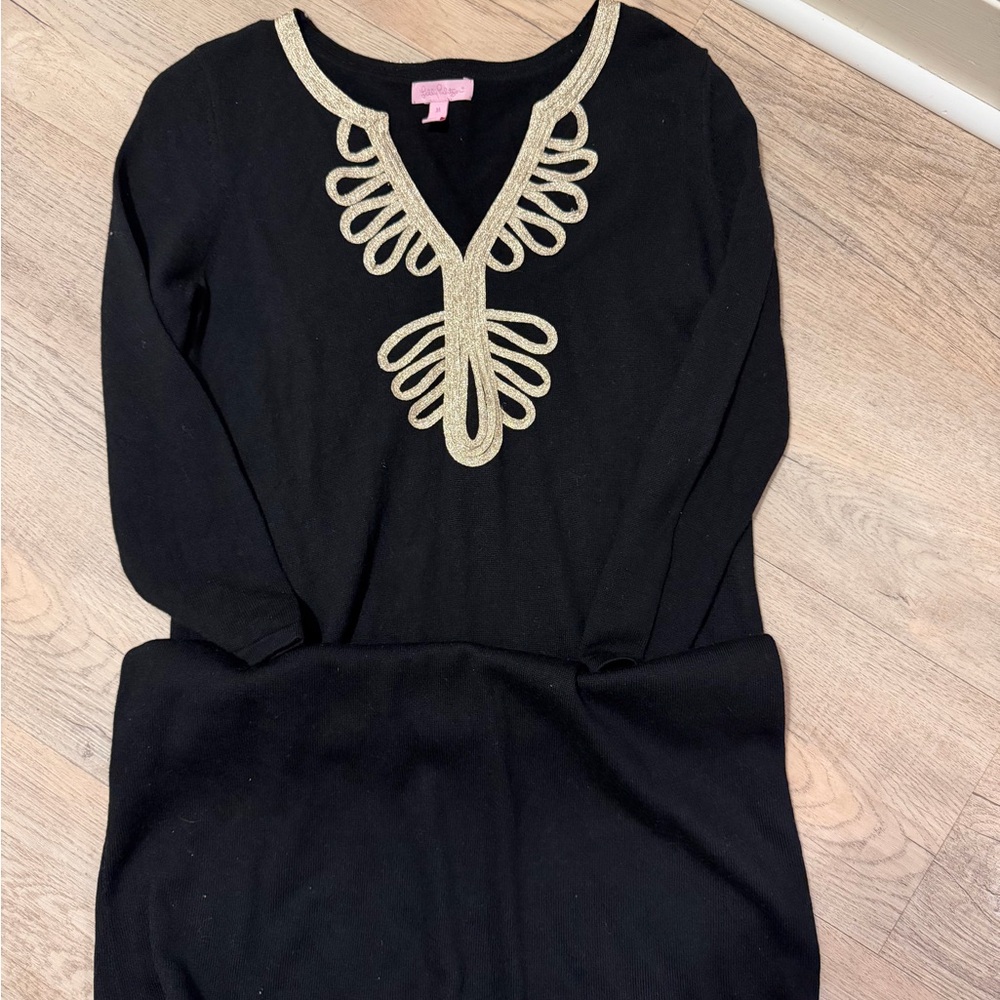 Lilly Pulitzer Black Dress with Gold Detailing